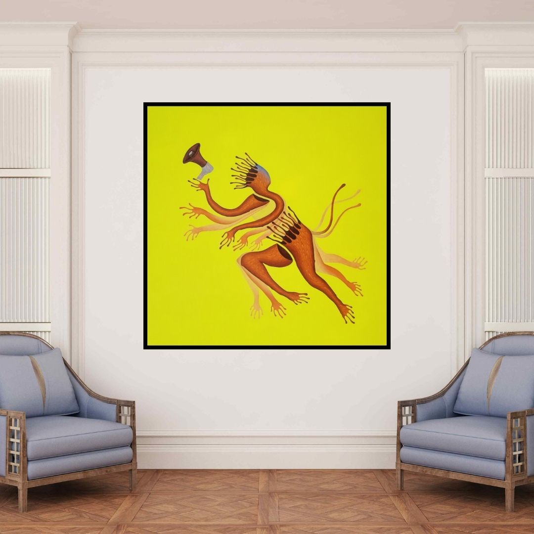 In-situ view of Nitesh Panchal's 'Munadi (Untitled)' painting in a room