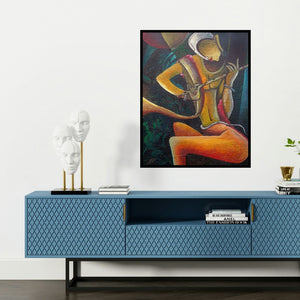'Muralidhar One Who Holds Th' painting by Anupam Pal shown on a wall in a furnished room.