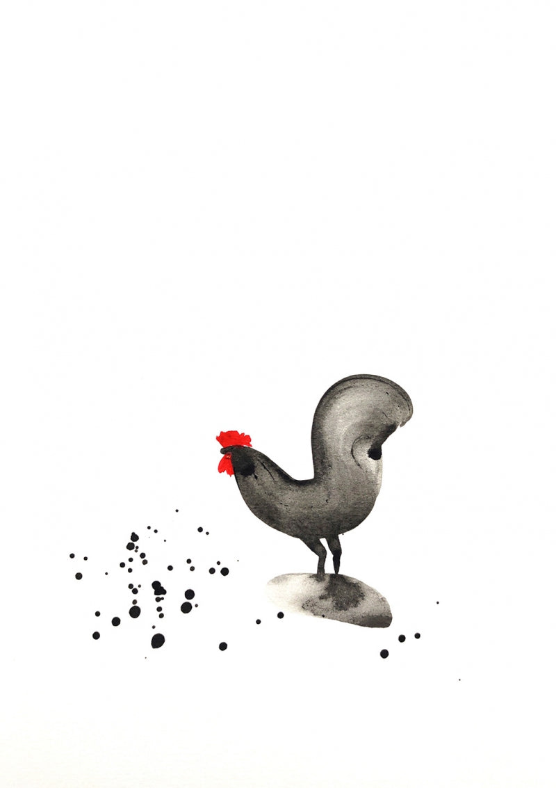 Murga Rooster 11' animals ink drawing by artist Ashok Hinge, 12x8 inch, on paper