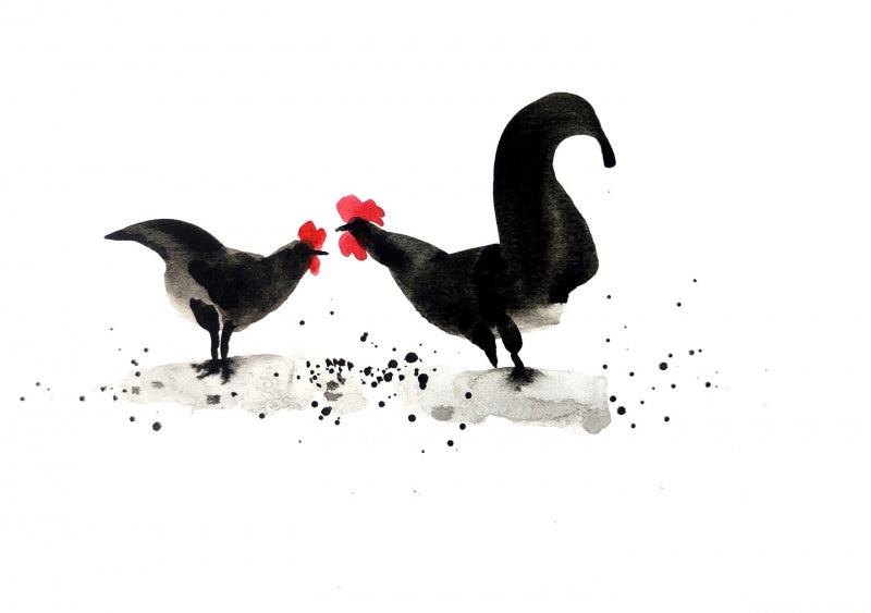 Murga Rooster 12' animals ink drawing by artist Ashok Hinge, 8x12 inch, on paper