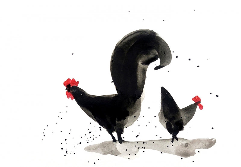 Murga Rooster 14' animals ink drawing by artist Ashok Hinge, 8x12 inch, on paper