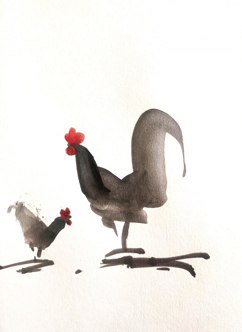 Murga Rooster 15' animals ink drawing by artist Ashok Hinge, 12x8 inch, on paper