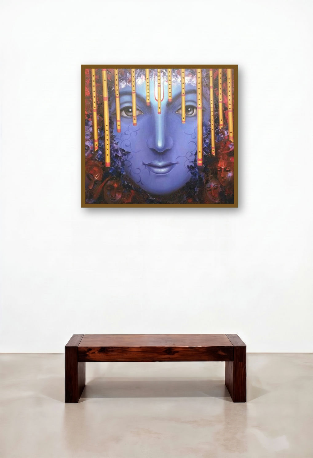 Murli Manohar (Mesmerizing Murli Manohar) by artist Rakhi Baid displayed in a Mid-Century Modern Reception Area