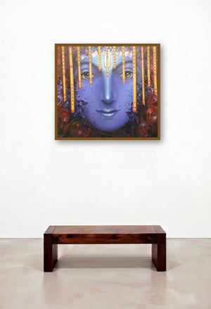 Murli Manohar (Mesmerizing Murli Manohar) by artist Rakhi Baid displayed in a Mid-Century Modern Reception Area