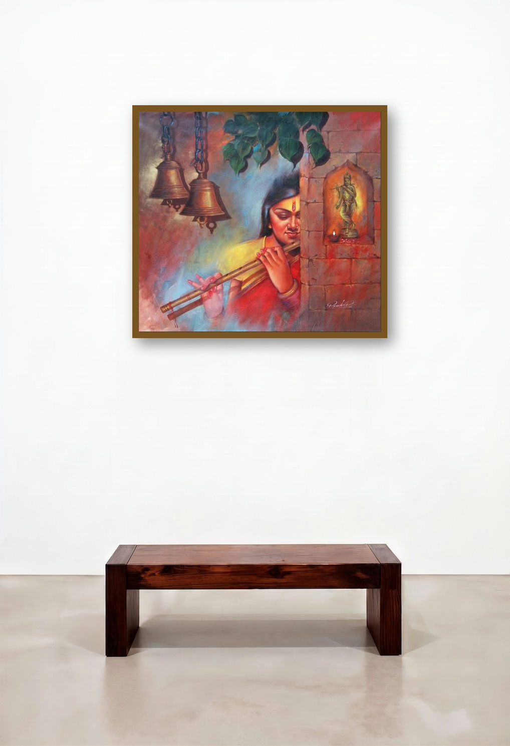 Murli Vala (Devotional Harmony) by artist Pradeep Kumar displayed in a Rustic Executive Office
