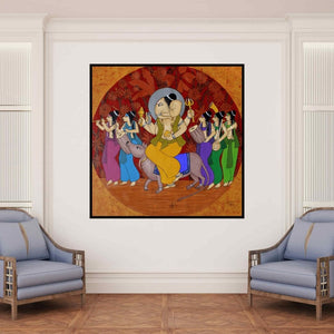 In-situ view of Chetan Katigar's 'Musak Savari (Ganesha's Grand Procession)' painting in a room