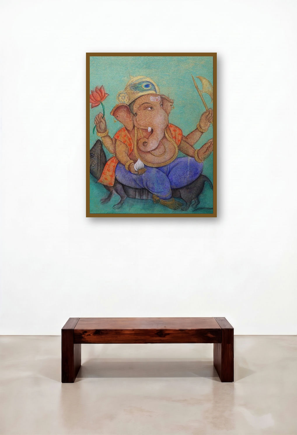 Mushakraj (Ganesha) by artist Pooja Mhatre displayed in a Contemporary Living Room