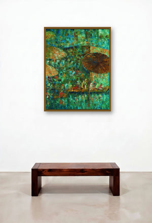 Mushroomed Umbrella (Aquatic Symphony) by artist Upendra Nayak displayed in a Modern Family Room