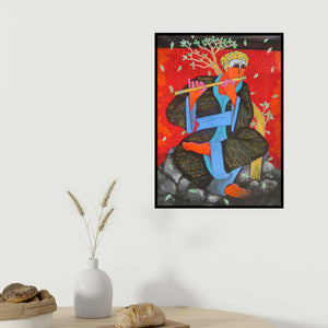 In-situ view of Someshwar Patil's 'Music (Krishna's Melody)' painting in a room