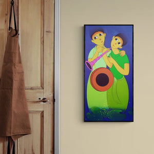 In-situ view of Dnyaneshwar Bembade's 'Music' painting in a room