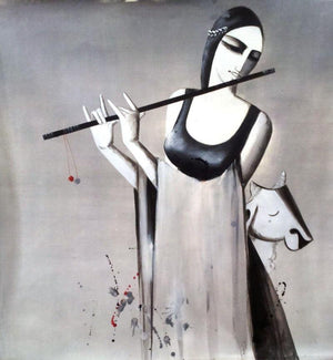 Music by Kamal Nath, Original Acrylic Figurative Painting on Canvas, Medium Square Wall Art