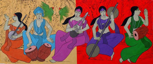 Music Contention (The Music of Life) by Chetan Katigar, Original Acrylic Figurative Painting on Canvas, Large Horizontal Wall Art