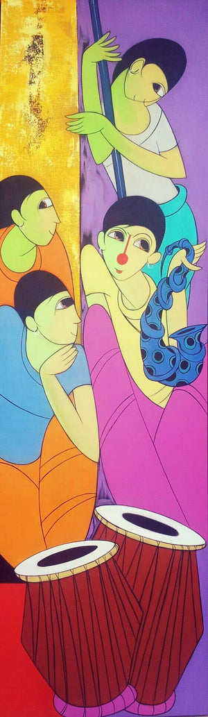 Music Ii (Harmonious Hues) by Dnyaneshwar Bembade, Original Acrylic Anime Painting on Canvas, Medium Vertical Wall Art