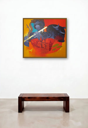 Music Of Banaras 3 (Parallel Narratives) by artist Ranjit Singh displayed in a Minimalist Hallway