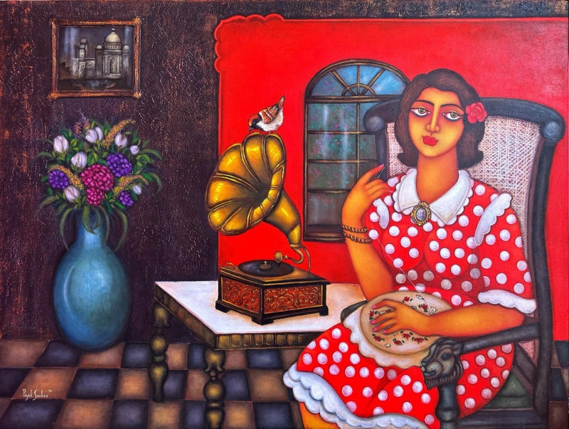 'Music Series 1' figurative acrylic painting by artist Piyali Sarkar, 30x40 inch, on canvas
