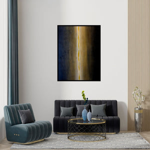 Preview of 'Music Of Soil (Path of Light)' Painting by Pradeep Ahirwar shown on a wall in a furnished room.