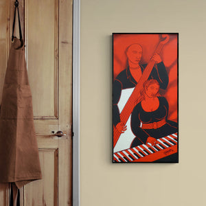 In-situ view of Mukesh's 'Musical Couple' painting in a room