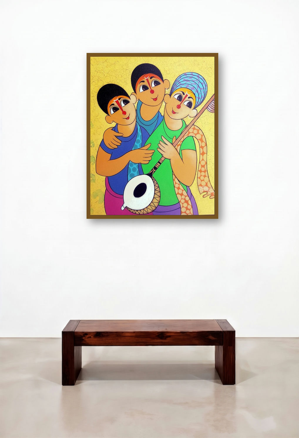 Musical Envoirment (Three Musicians) by artist Dnyaneshwar Bembade displayed in a Minimalist Lounge