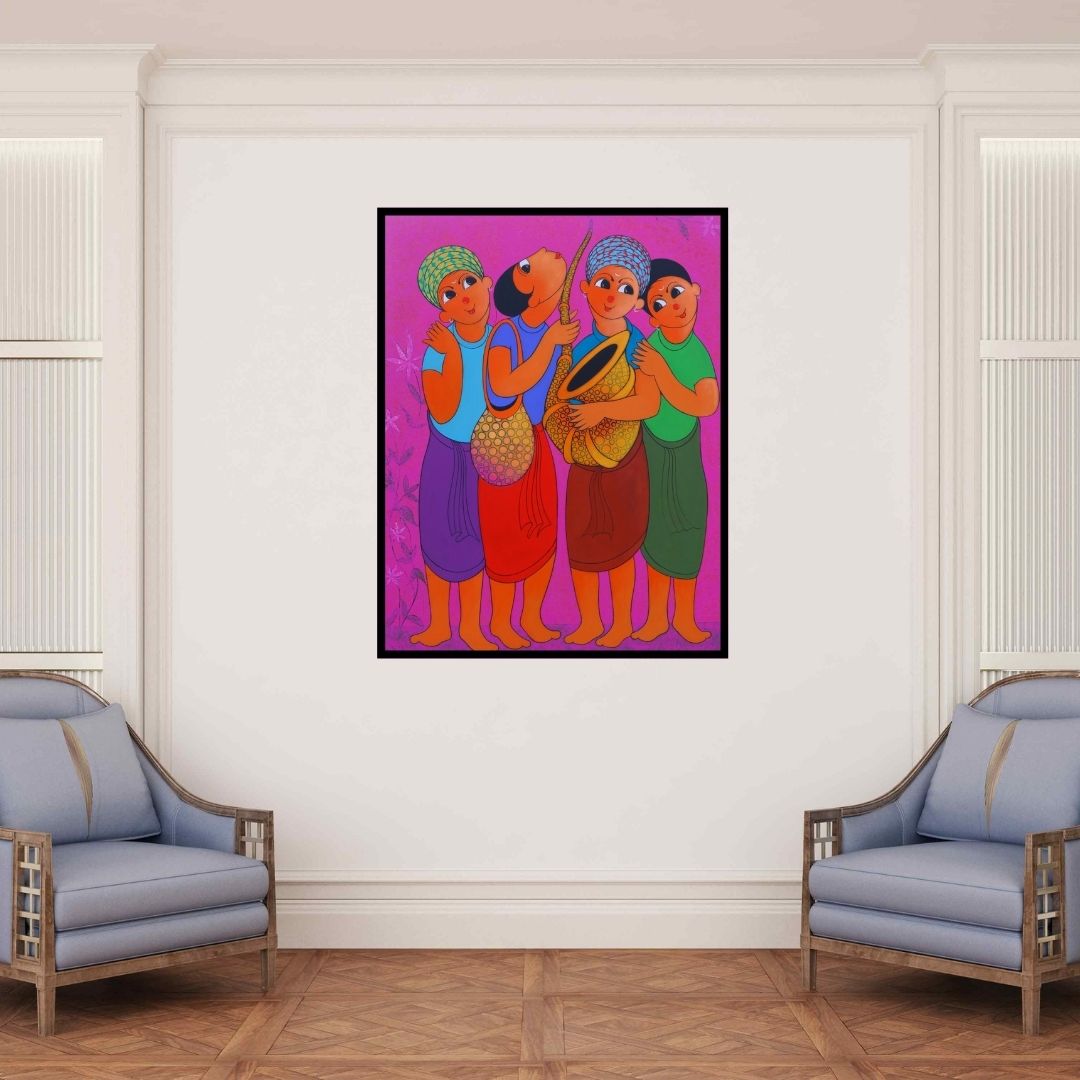 In-situ view of Dnyaneshwar Bembade's 'Musical Soulmate' painting in a room