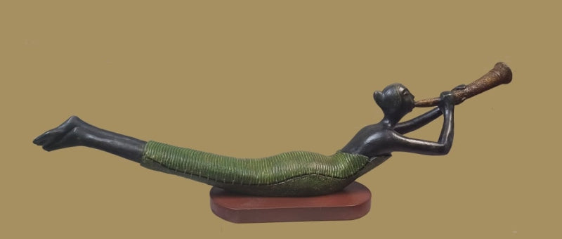 'Musician' figurative Bronze sculpture by artist Subrata Paul, 24x66 inch, on bronze