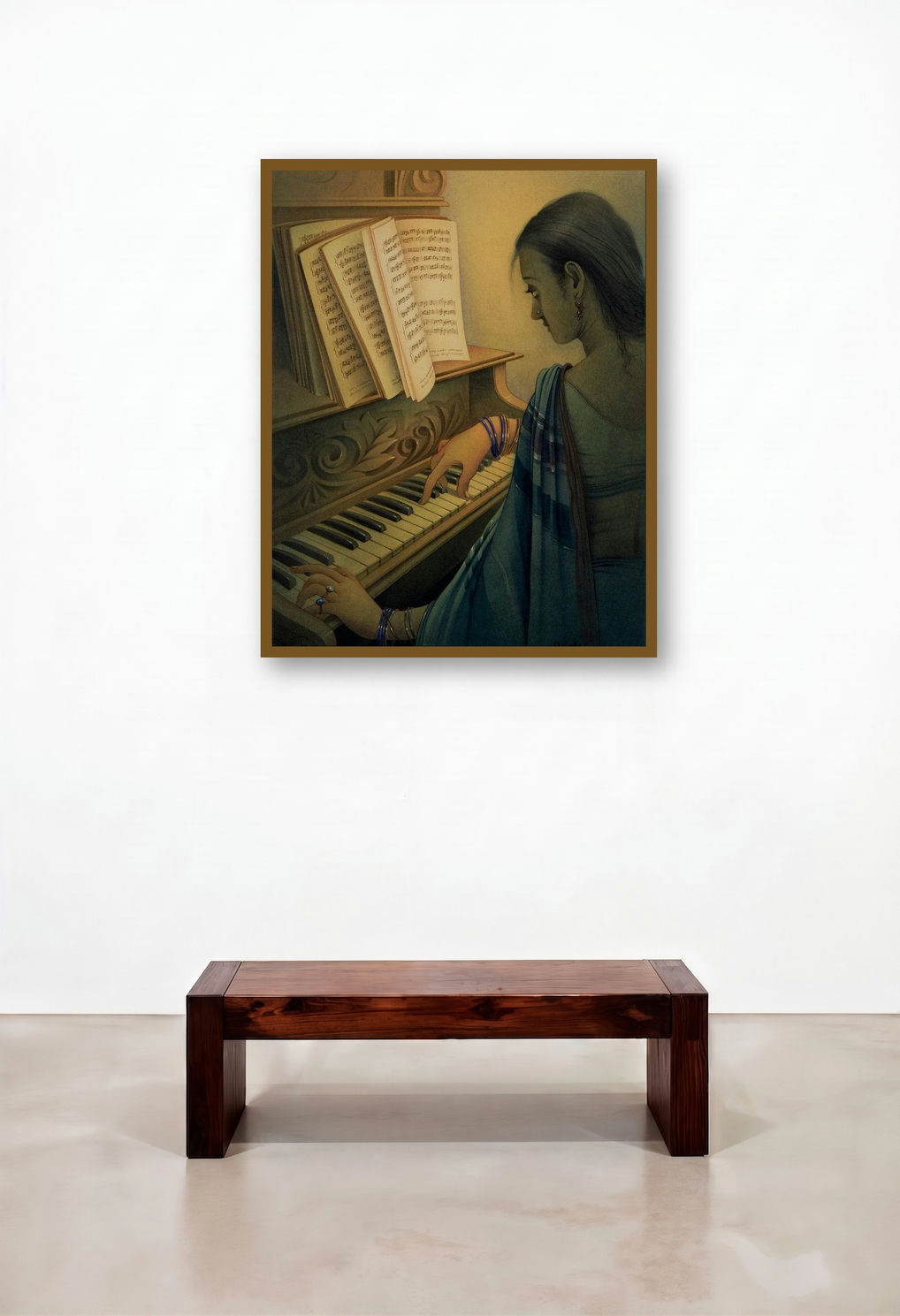 Musician 2 (The Violinist) by artist Rajib Gain displayed in a Traditional Executive Office
