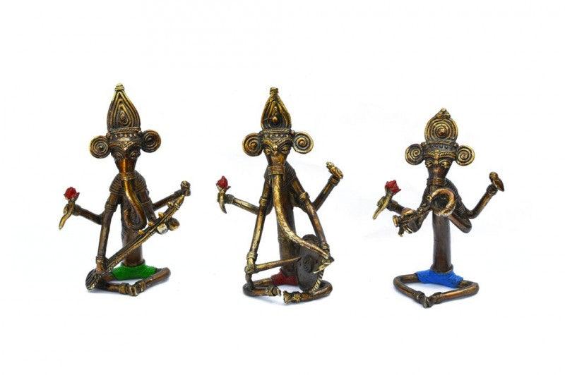 Lifestyle craft titled 'Musician Ganesha', 6x3x3 inches, by artist Bhansali Art on Brass