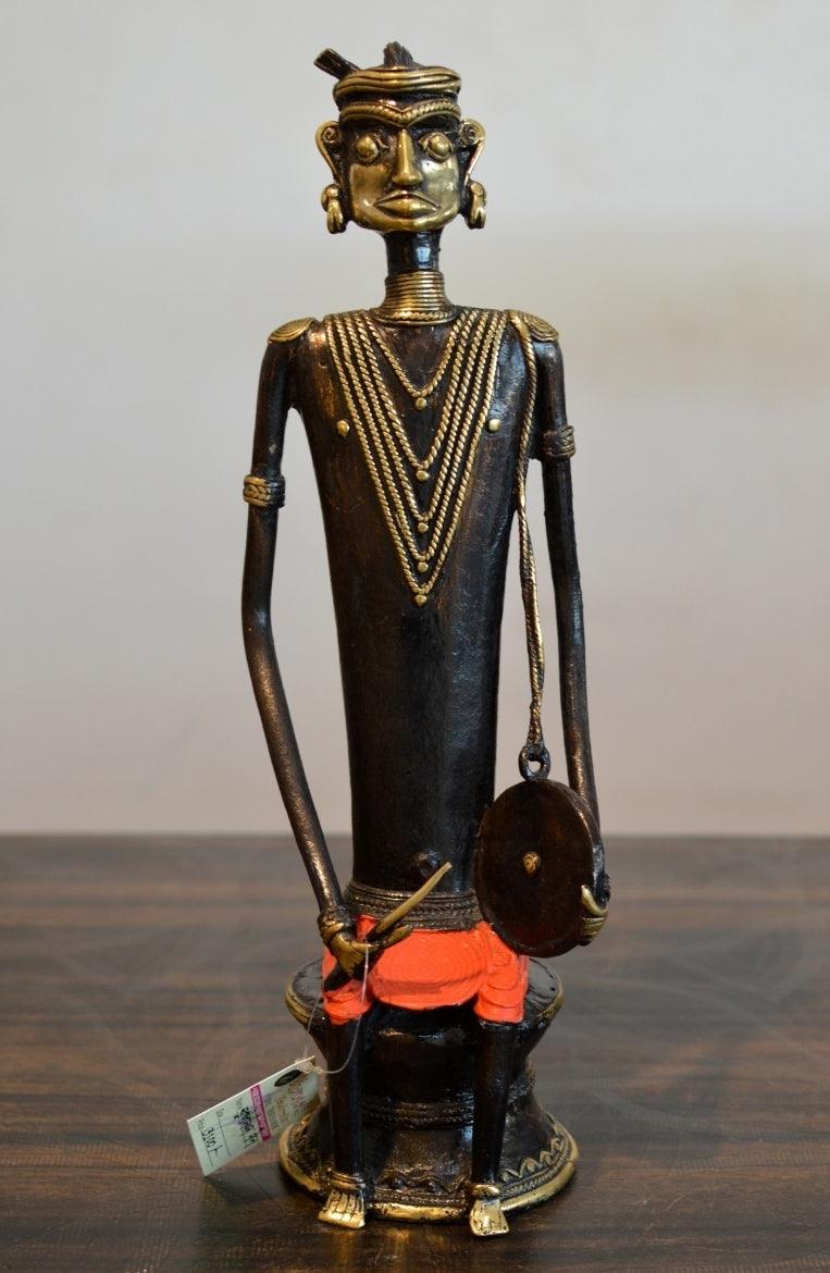 Figurative sculpture titled 'Musician Men', 14x4x4 inches, by artist Kushal Bhansali on Brass