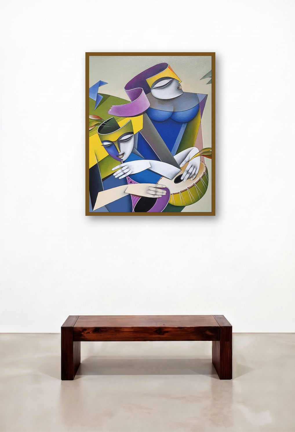 Musicians 1 (Musical Duet) by artist Pradip Sarkar displayed in a Traditional Bedroom