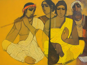 Figurative acrylic painting titled 'Musicians II', 36x48 inches, by artist Siddharth Shingade on Canvas