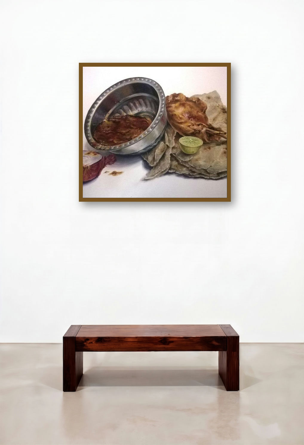 Mutton Bhakri (Mutton Bhakri Feast) by artist Abhijeet Patole displayed in a Rustic Executive Office