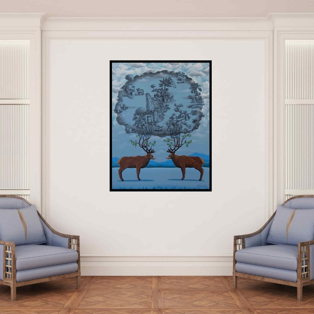 In-situ view of Manjunath Wali's 'Mutual Understanding' painting in a room