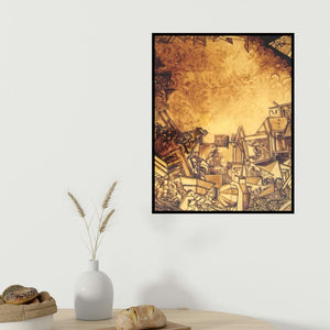 Priyanka Das's 'My Construction 3' painting visualized above a sofa in a contemporary room.