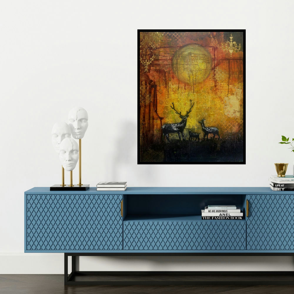 'My Deer' painting by Sheetal Singh shown on a wall in a furnished room.