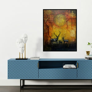 'My Deer' painting by Sheetal Singh shown on a wall in a furnished room.