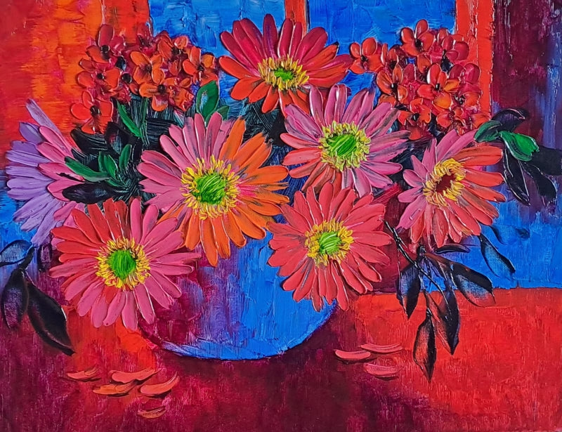 'My Flowers 1' nature oil painting by artist Swati Kale, 14x18 inch, on canvas