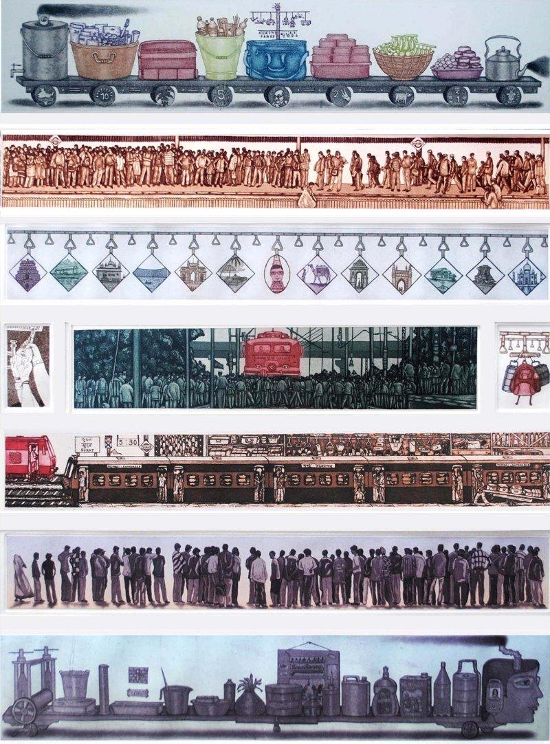 Figurative etching drawing titled 'My Journey', 24x38 inches, by artist Sandeep Suneriya on Paper