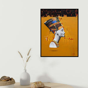 Ramchandra Kharatmal's 'My Nefertiti' painting visualized above a sofa in a contemporary room.