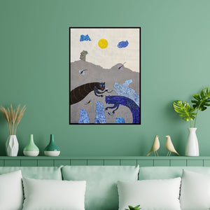 Preview of 'My Proposal (A Surreal Encounter)' Painting by Veenita Chendvankar shown on a wall in a furnished room.