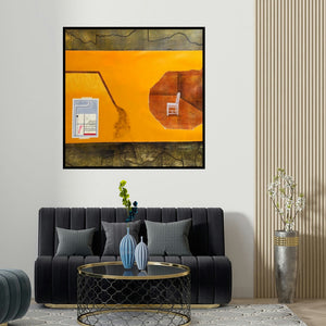 Govind Biswas's 'My Self (Inner Space)' painting visualized above a sofa in a contemporary room.