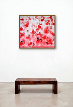 My Soul Is Burning (Crimson Tide) by artist Raj Kumar Mazinder displayed in a Mid-Century Modern Study