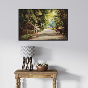 In-situ view of Sriram Chinnadurai's 'My Village (Rural Idyll)' painting in a room