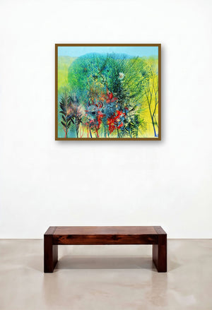 My Village Garden I (My Village Garden I: A Symphony of Nature) by artist Kishore Kumar Sahu displayed in a Industrial Home Office