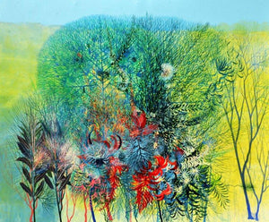 My Village Garden I (My Village Garden I: A Symphony of Nature) by Kishore Kumar Sahu, Original Acrylic Nature Painting on Canvas, X-Large Horizontal Wall Art