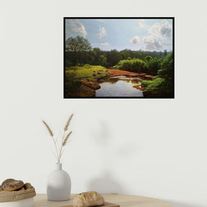 In-situ view of Sanjay Sarfare's 'My Village Stream' painting in a room