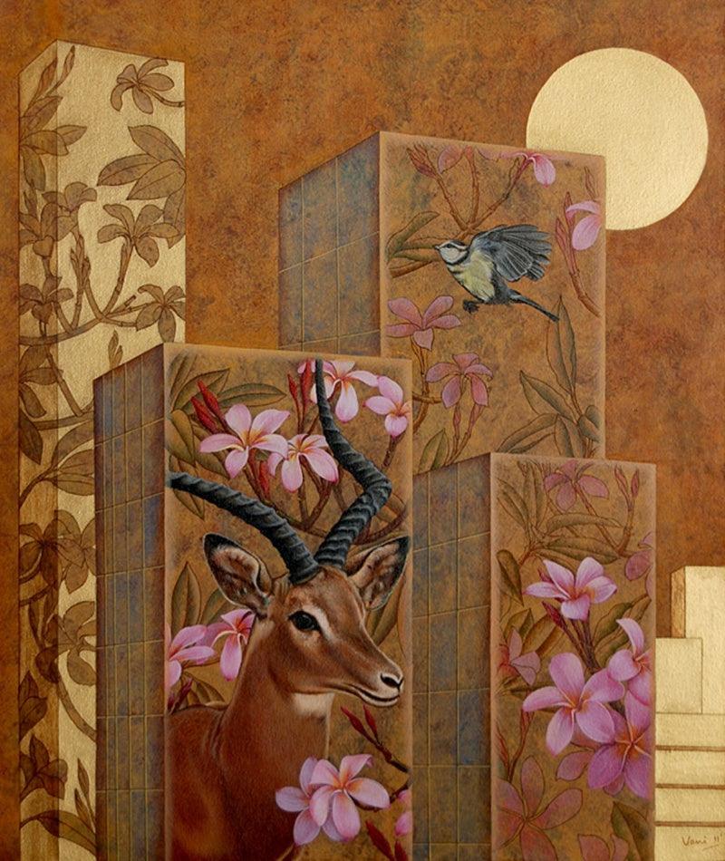 Nature acrylic painting titled 'My World Your World 2', 36x30 inches, by artist Vani Chawla on Canvas