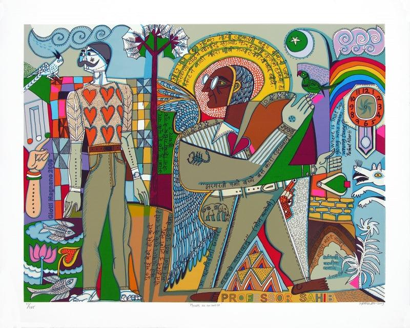 contemporary serigraphs painting titled 'Myself As An Artist', 40x50 inches, by artist Jyoti Bhatt on Paper