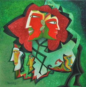 contemporary acrylic painting titled 'Mystery 5', 18x18 inches, by artist Vandana Rakesh on Canvas
