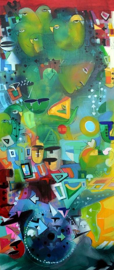 Figurative acrylic painting titled 'Mystic Journey 3', 48x24 inches, by artist Madan Lal on Canvas