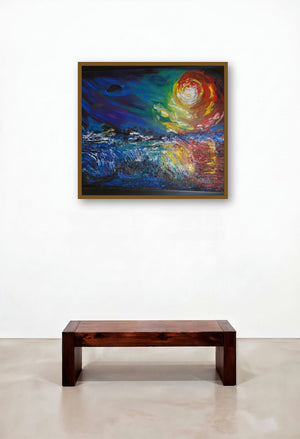 Mystic Moon (Abstract Landscape) by artist Purnima Gupta displayed in a Contemporary Study