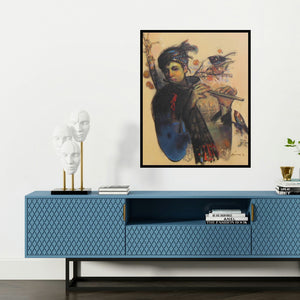 'Mystic Tune (Enchanting Melody)' painting by Ajay Deshpande shown on a wall in a furnished room.